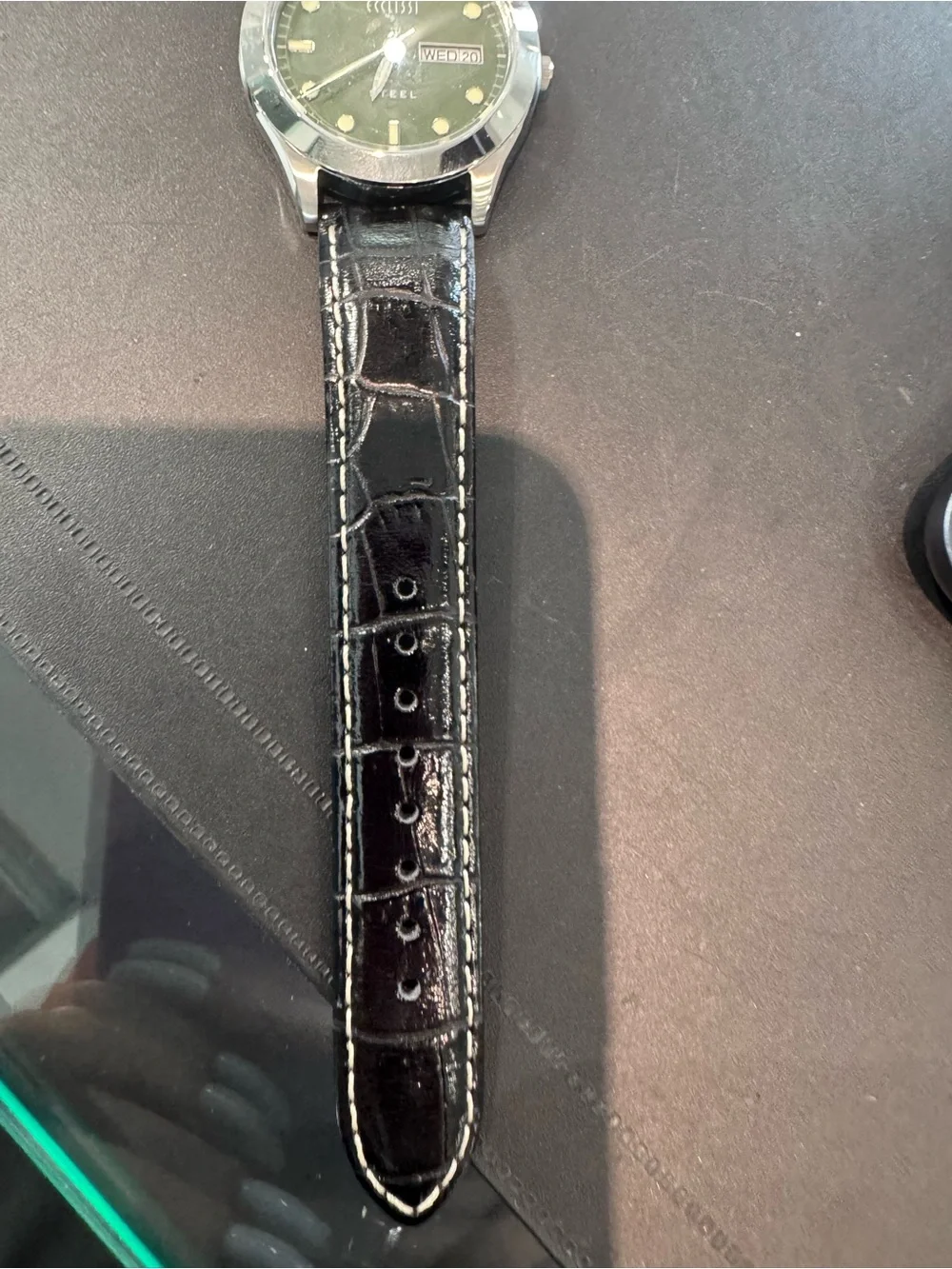 New Ecclissi Women's Green Dial Stainless Steel Watch with Black Leather Strap